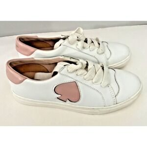 Kate Spade Fez White Leather Sneakers Shoes Pink Spade Lace Up Women Size‎ 7